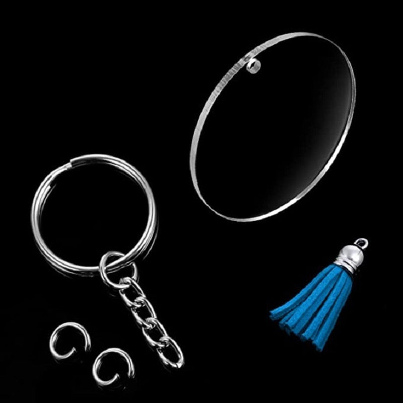 Clear Round Acrylic Keychain and Tassel Pendant Keyring