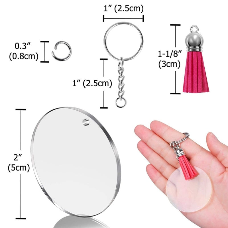 Clear Round Acrylic Keychain and Tassel Pendant Keyring